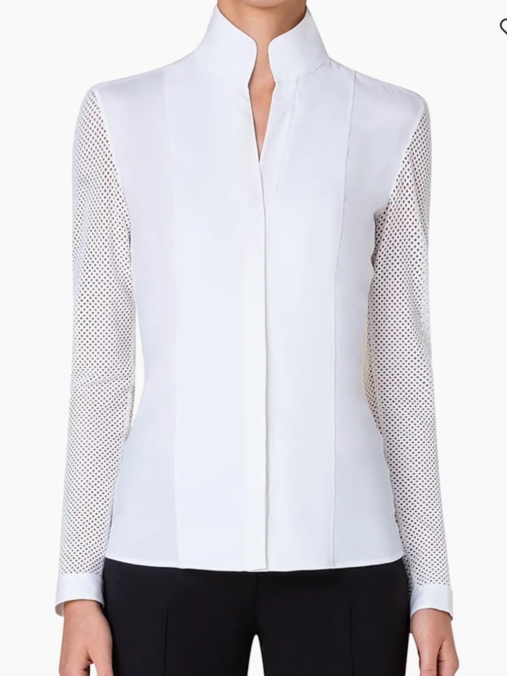 Akris Punto Essentials Elements Mesh Sleeve Blouse White Button-Font Shirt